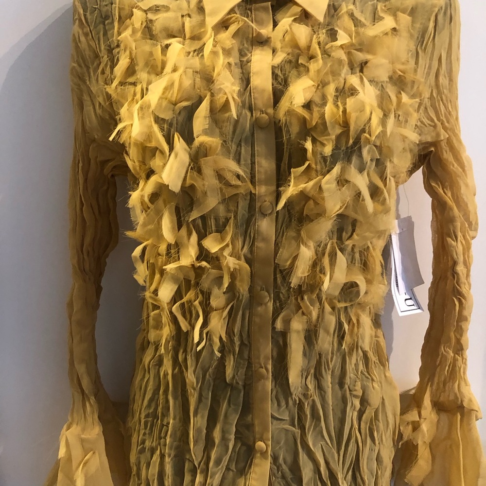 5/$20 DRESS U by SHARON M Gold Crinkle and feathery stretchy blouse - Picture 8 of 10